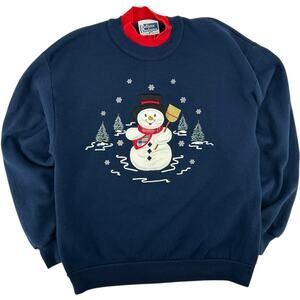 VTG 90s Women's Endless Designs Christmas Snowman Double Collar Crewneck Sz L